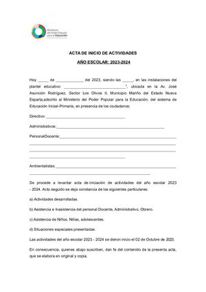 Acta De Inicio De Actividades