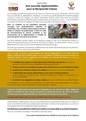 Communiqué - Réglementation 2024 de la Réciprocite Chéran