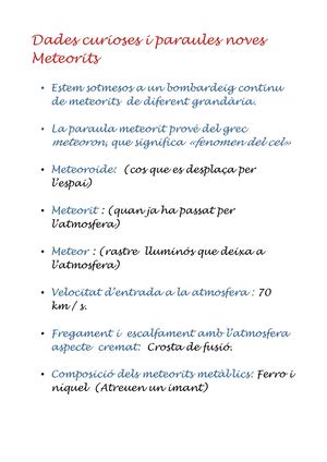 Paraules I Dades Per Xerrar De Meteorits
