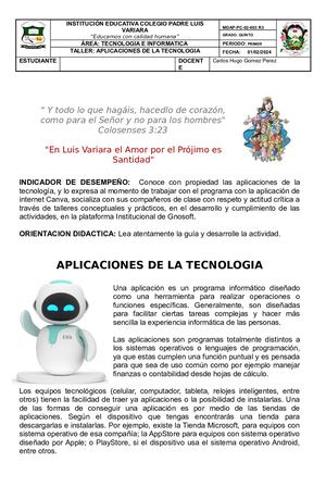 Formato 5 Aplicaciones De La Tecnologia 5 Grado Primer Perido