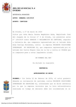 Sentencia 75% Horas Extra En Tu Descanso Semanal (03.2020)