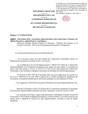 Cp2024 03 0104 Subventions 2024 Associations Départementales Intervenant Dans Le Domaine Des Affaires Financières, Administratives Et Juridiques