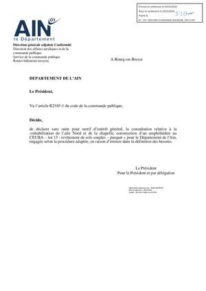 Décision Sans Suite Du 28032024 Du Marché N°2023095gmp13 Relatif à La Réhabilitation De L'aile Nord, Chapelle, Construction Amphithéâtre Au Ceuba Lot 13