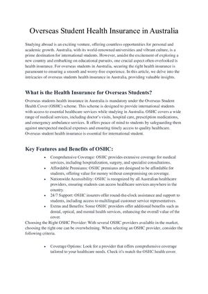 International Student Health Coverage in Australia