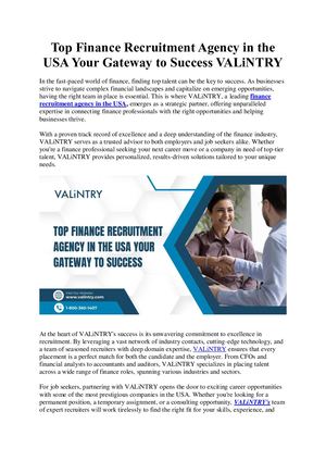 Top Finance Recruitment Agency In The Usa Your Gateway To Success Vali Ntry