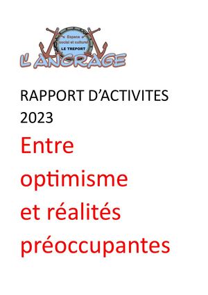 Rapport D'activités 2023 Espace Social Et Culturel L'ancrage