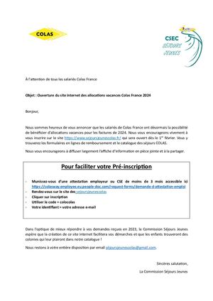 Courrier Inscription Site Séjours Jeunes Mars 2024