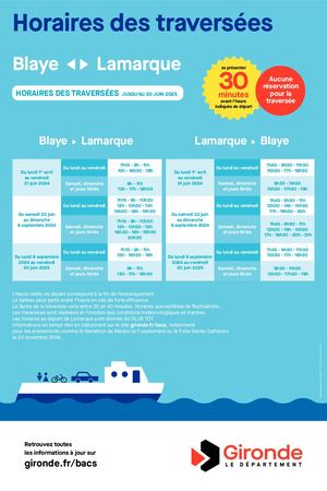 Horaires Bac Blaye Lamarque dès le 1er avril 2024
