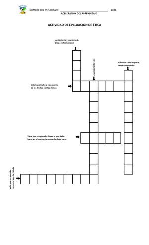 Crucigrama De Etica Y Valores