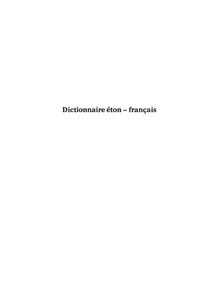 Dictionnaire Eton - Français, Par Mark Van De Velde Et Kisito Essele Essele, 2022