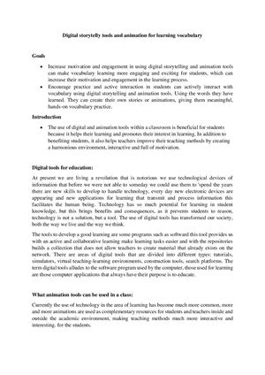 Digital Storytelly Tools And Animation For Learning Vocabula