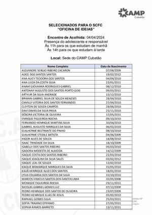 Condeca Lista De Selecionados Scfv Oficina De Ideias