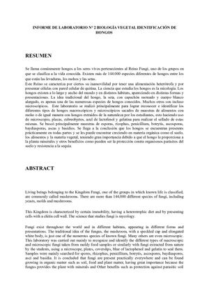 Informe De Laboratorio N° 2 Biología Vegetal Identificación De Hongos (1)