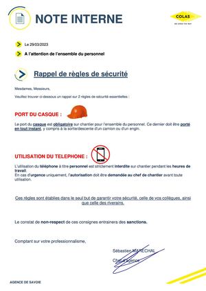 Note Service Rappel Règles Sécu