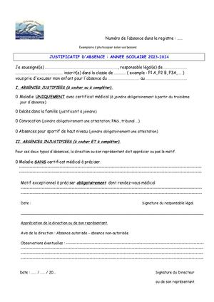 Justificatif Absences 23 24