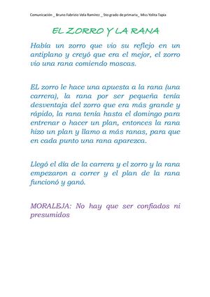 El Zorro Y La Rana Bruno Vela 5to Grado