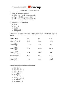 Guía De Ejercicios De Funciones Inacap