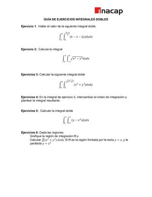 Guía De Ejercicios De Integrales Dobles Inacap