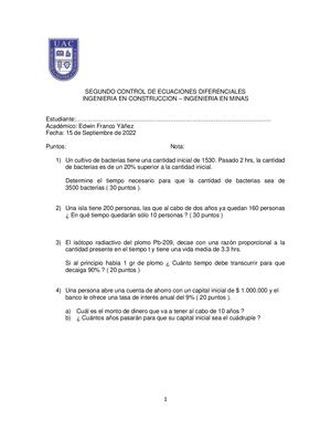Segundo Control De Ecuaciones Diferenciales Ing En Const UAC