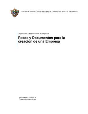 Pasos Para La Creación De Una Empresa, Trabajo En Grupo 6° Pc B