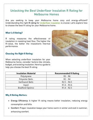 Unlocking The Best Underfloor Insulation R Rating For Melbourne Homes