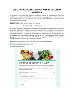 Analisis Encuesta Sobre Consumo De Comida Chatarra