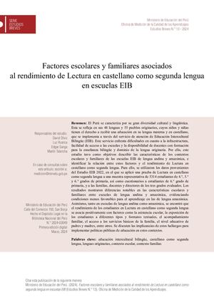 Factores Escolares Y Familiares Asociados Al Rendimiento De Lectura En Castellano Como Segunda Lengua En Escuelas Eib