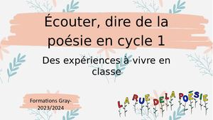 ÉCouter, Dire De La Poésie Au Cycle 1