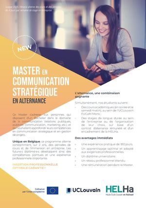 Master Communication stratégique (horaire décalé - en alternance) à Mons