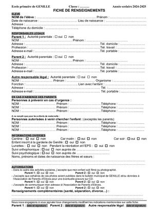 Fiche De Renseignements 2024 2025
