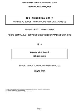 MAIRIE DE CAHORS - LOCATION LOCAUX USAGE PRO - CA - 2023