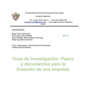 Pasos Y Documentos Para La Creación De Una Empresa