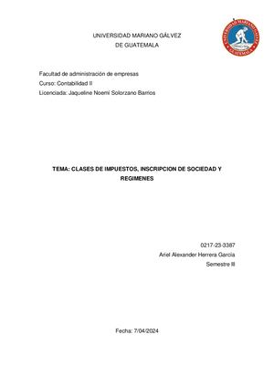 Clases De Impuestos, Inscripcion De Empresa Y Regimenes