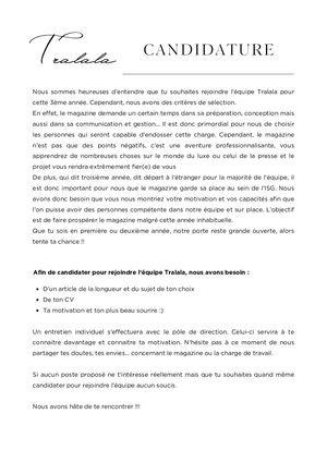 Candidature Tralala