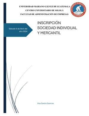 Inscripción Sociedad Individual Y Mercantil