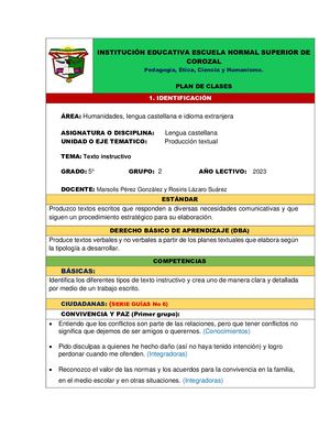 Plan De Clase Texto Instructivo