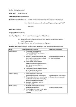 Listening Lesson Plan