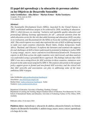 El papel del aprendizaje y la educación de personas adultas en los Objetivos de Desarrollo Sostenible