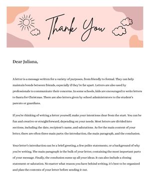 Thank You Letter Doc In Pink Black Playful Illustrative Style