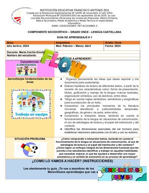 Guía 1 Lengua Castellana Once 2024 (1)