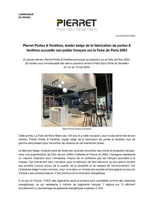 Pierret Pierret Portes & Fenêtre, Leader Belge De La Fabrication De Portes & Fenêtres Accueille Son Public Français Sur La Foire De Paris 2024 08 04 2024