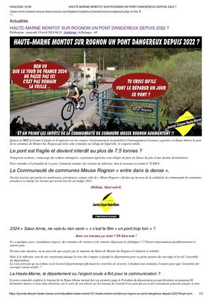 Haute Marne Montot Sur Rognon Un Pont Dangereux Depuis 2022