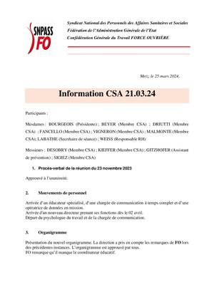 Compte rendu CSA INJS de Metz 21 mars 2024