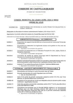 Conseil Municipal Du 4 Avril 2024 Dossier Des Deliberations Executoires Bd