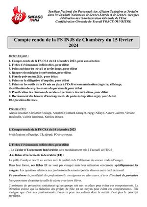 Compte rendu FS INJS de Chambéry 15 Février 2024
