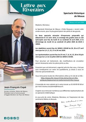 Lettre Aux Riverains : Spectacle Historique de Meaux