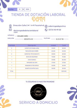 Factura De Venta Tienda De Ropa Ilustrada Formas Curvas Lila Y Amarilla 1