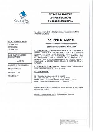 Délibération Vote Des Taux D'imposition 2024