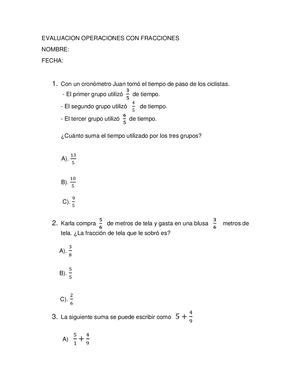 Evaluacion Operaciones Con Fracciones