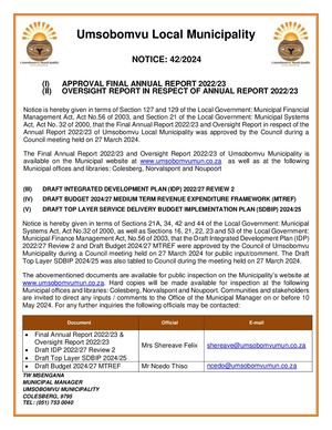 Umsobomvu Local Municipality - Notice 42/2024